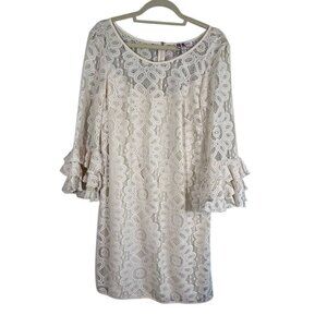 Retro Floral Lace Dress 10 Cream Boho Western Wedding Indie Feminine Chic Preppy